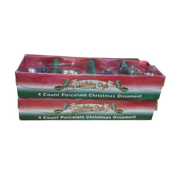 Vintage Holiday Style 4 Count Porcelain Houses Christmas Holiday Ornament Set - Picture 4 of 5